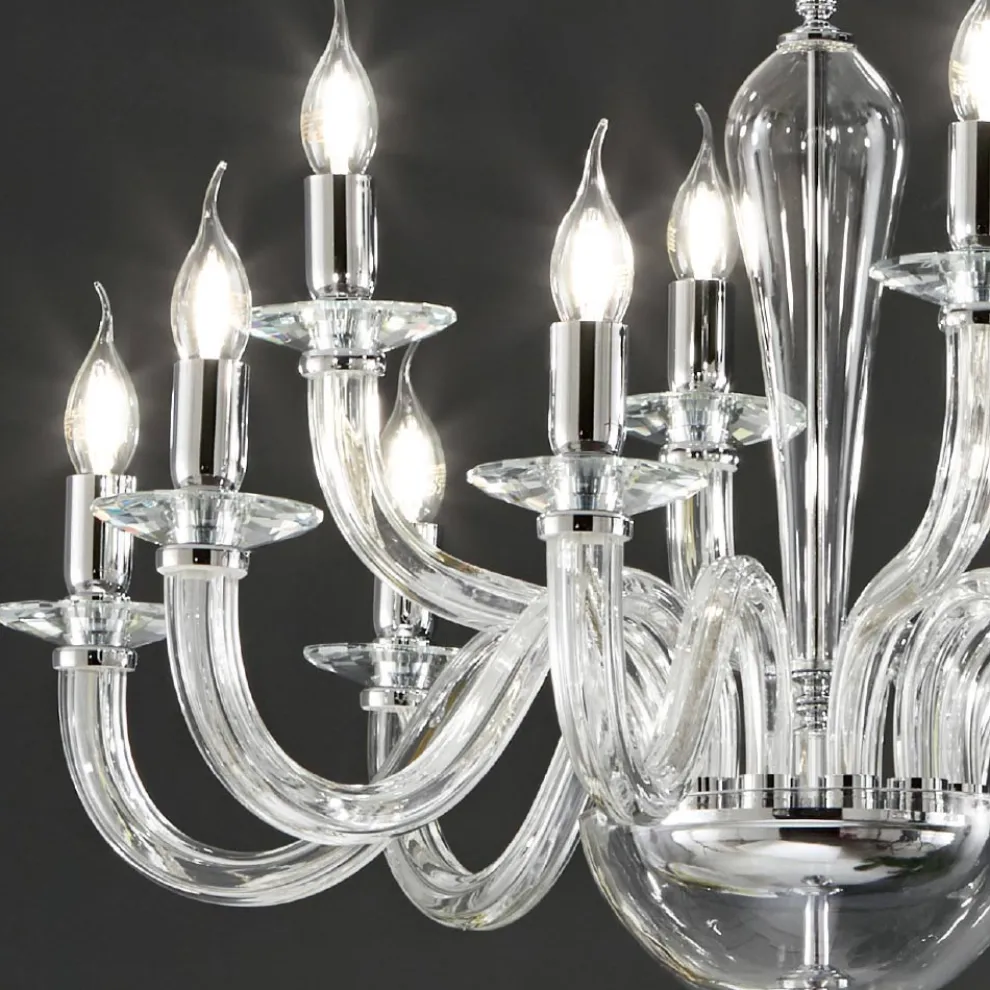 Klassischer Kronleuchter mit 12 Lichtern aus transparentem Glas Made in Italy - Rapallo