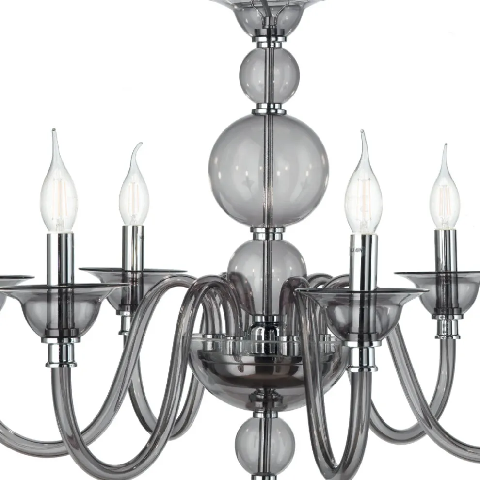 Klassischer Kronleuchter 6 Lichter Rauchglas Handgefertigt aus Italien und Metall - Memore