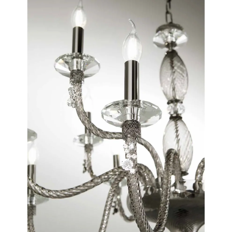 Klassischer Kronleuchter mit 12 Lichtern aus mundgeblasenem Glas und Handdetails - Phaedra