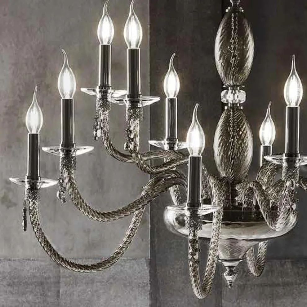 Klassischer Kronleuchter mit 12 Lichtern aus mundgeblasenem Glas und Handdetails - Phaedra