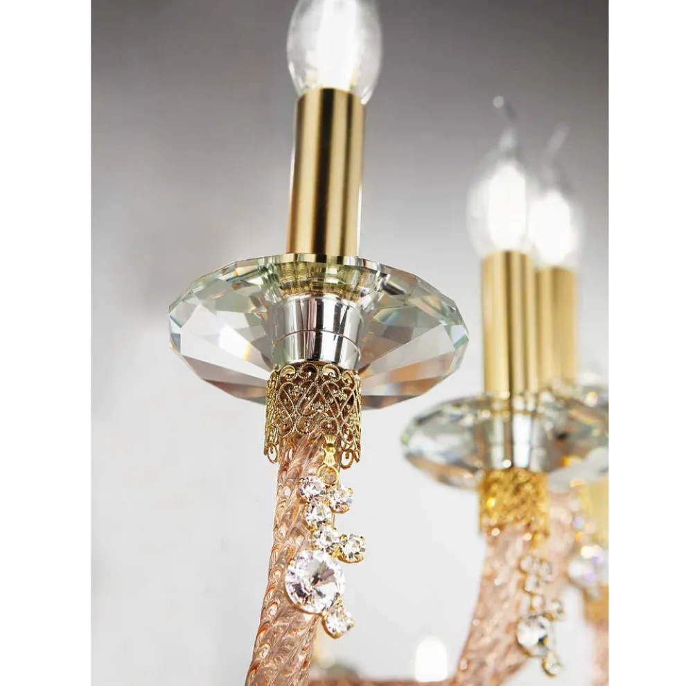 Klassischer Kronleuchter mit 12 Lichtern aus mundgeblasenem Glas und Handdetails - Phaedra