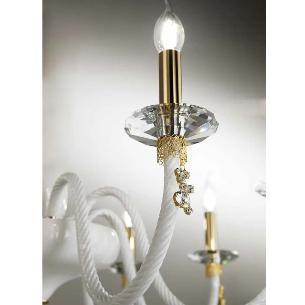 Klassischer Kronleuchter mit 12 Lichtern aus mundgeblasenem Glas und Handdetails - Phaedra