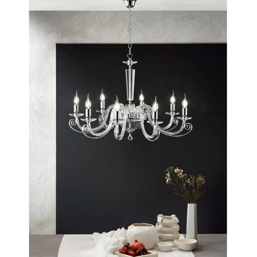 Klassischer Kronleuchter mit 8 Lichtern, italienisches handgefertigtes Glas und Kristall – Malaysia