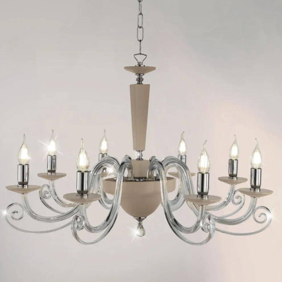 Klassischer Kronleuchter mit 8 Lichtern, italienisches handgefertigtes Glas und Kristall – Malaysia