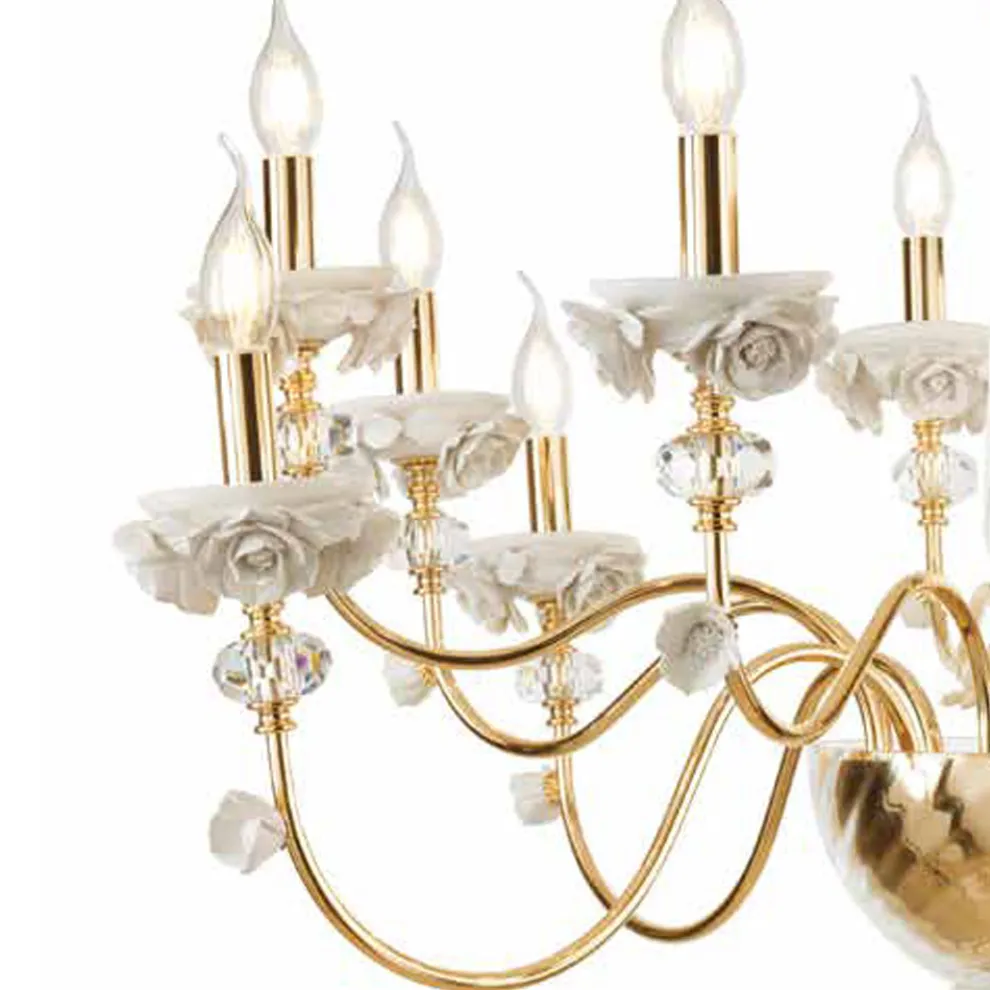 Klassischer Kronleuchter mit 18 Lichtern aus Porzellan und luxuriösem mundgeblasenem Glas - Eteria