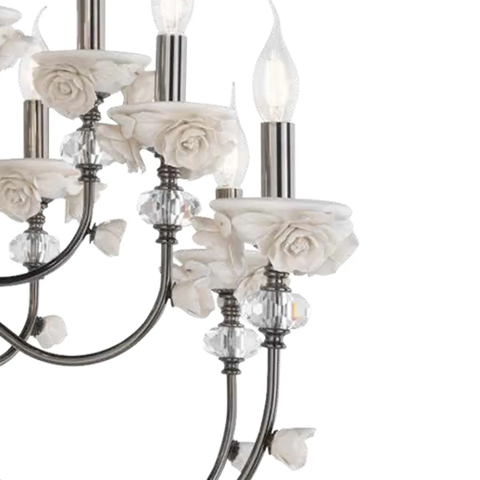 Klassischer Kronleuchter mit 18 Lichtern aus Porzellan und luxuriösem mundgeblasenem Glas - Eteria