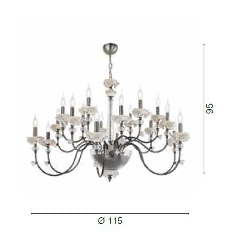 Klassischer Kronleuchter mit 18 Lichtern aus Porzellan und luxuriösem mundgeblasenem Glas - Eteria