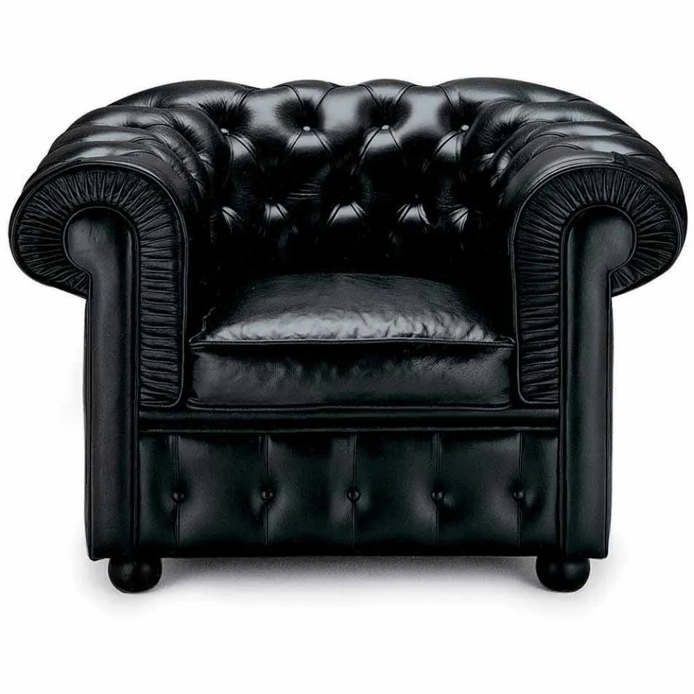 Klassischer Ledersessel mit Holzfüßen Made in Italy - Idra