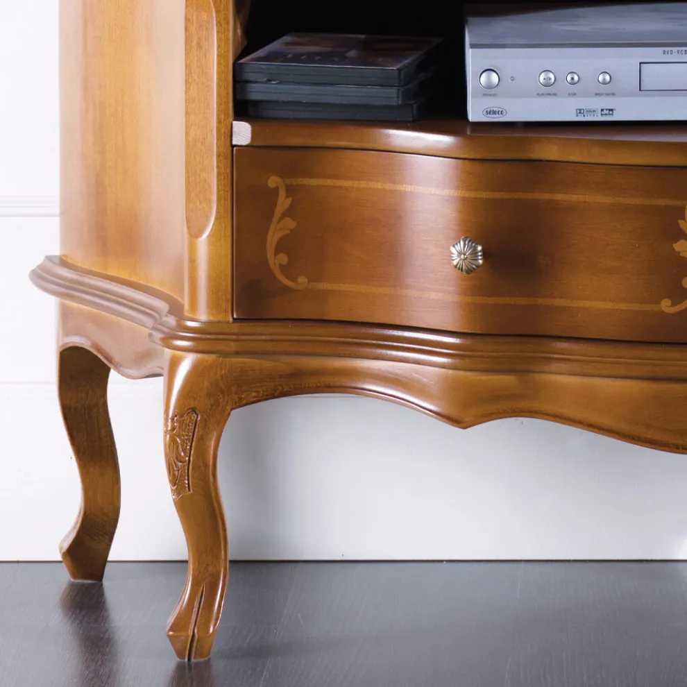 Klassischer TV-Schrank aus Walnussholz mit Intarsien Made in Italy - Leonor