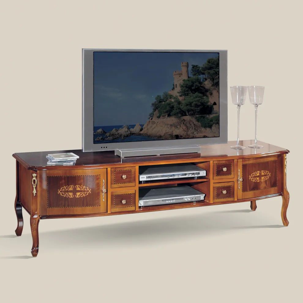 Klassischer TV-Ständer aus Holz mit Intarsien Made in Italy - Katerine