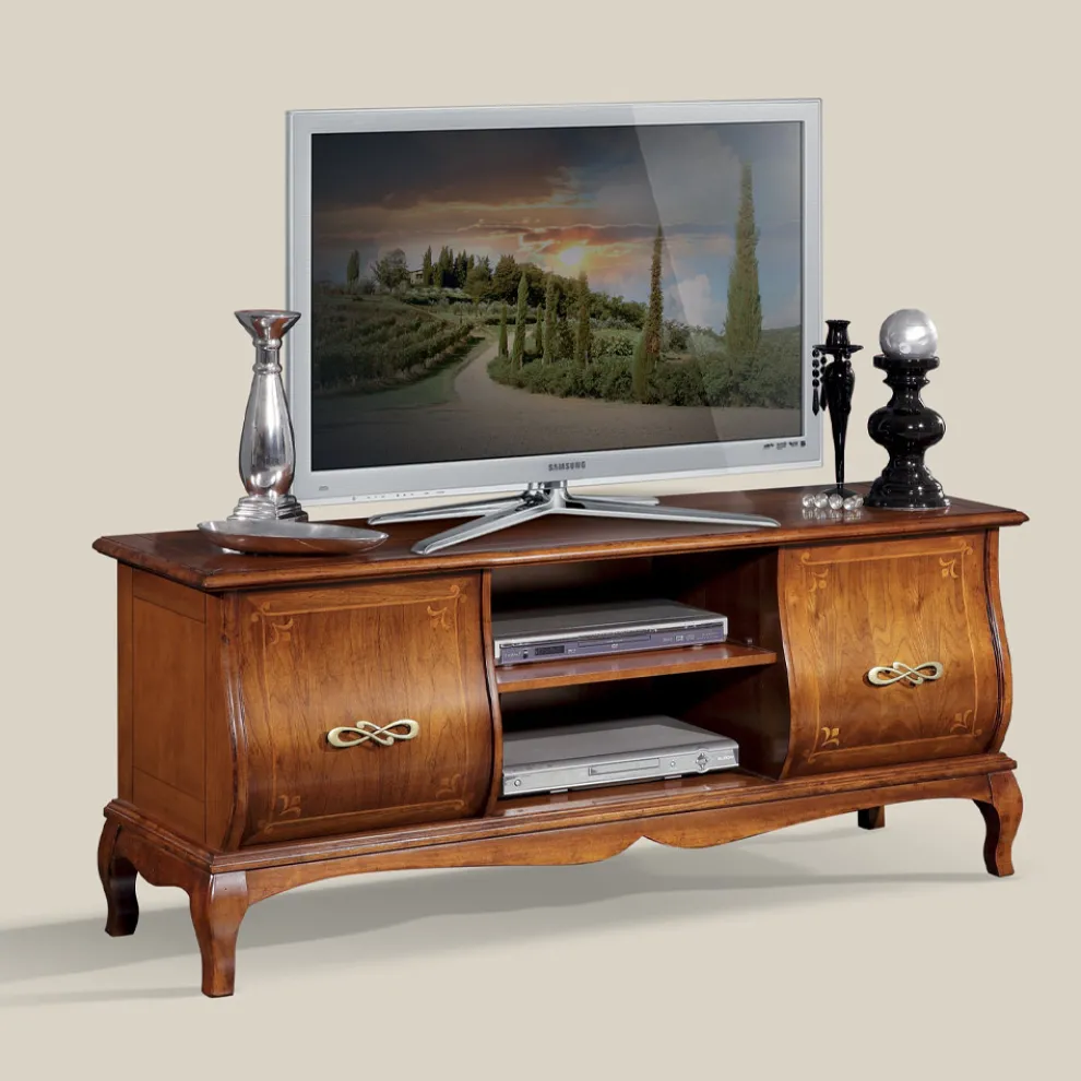 Klassischer TV-Ständer aus Holz mit Intarsien Made in Italy - Hastings
