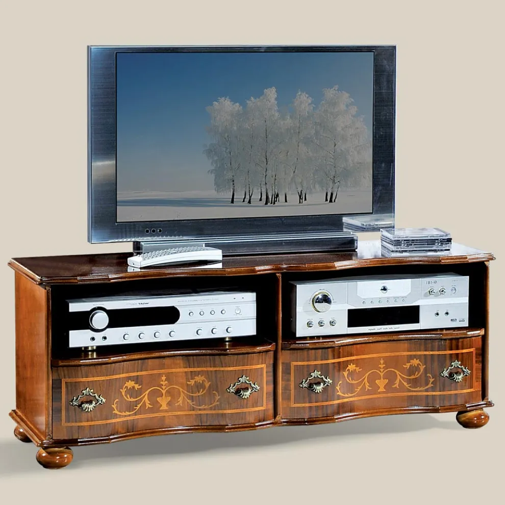 Klassischer TV-Ständer aus luxuriösem Walnussholz Made in Italy - Prince
