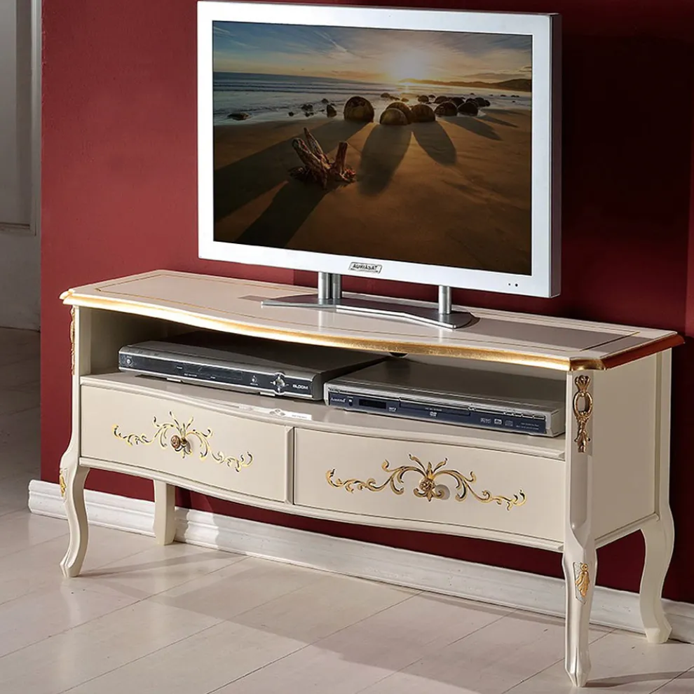Klassischer TV-Ständer aus weißem Holz und Nussbaum Made in Italy - Katerine