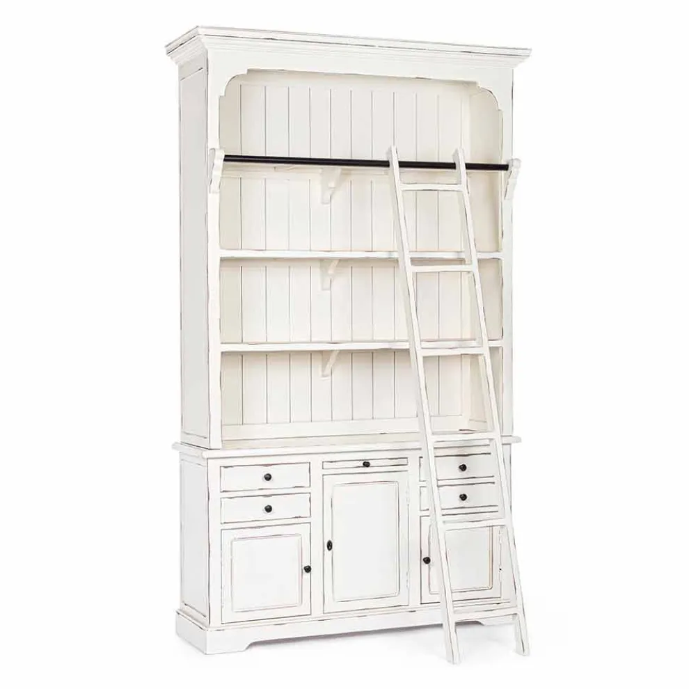 Klassisches Design Holz Bücherregal mit Homemotion dekorative Leiter - Zeder