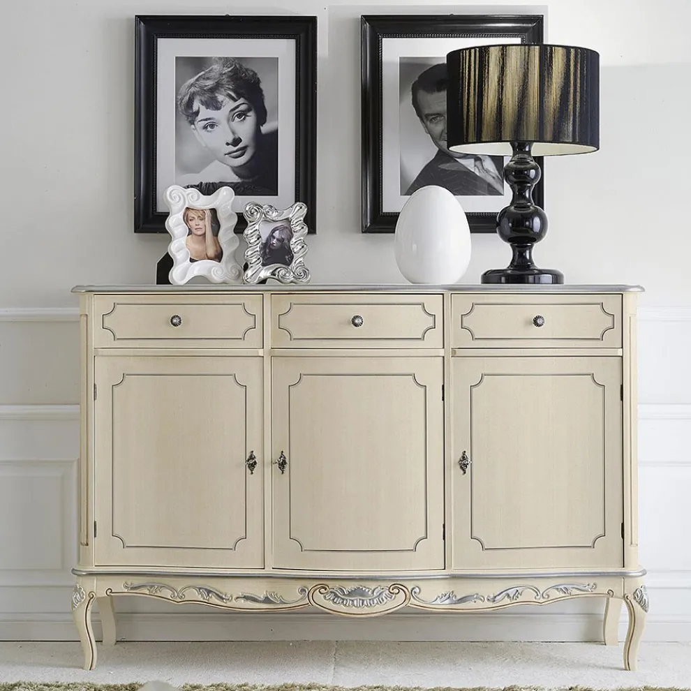 Klassisches Indoor-Sideboard aus Weiß- oder Walnussholz, hergestellt in Italien – Chantilly