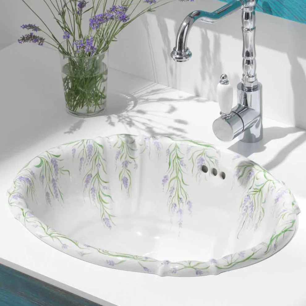 klassisches Porzellan Einbauwaschbecken handgemacht in Italien, Santiago