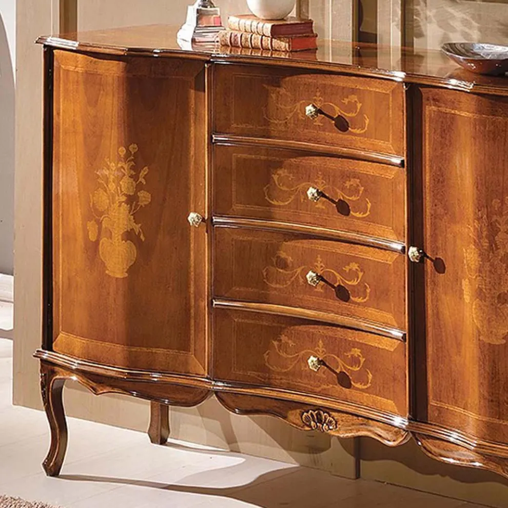 Klassisches Sideboard aus Holz mit 2 Türen und 4 Schubladen Made in Italy - Windsor