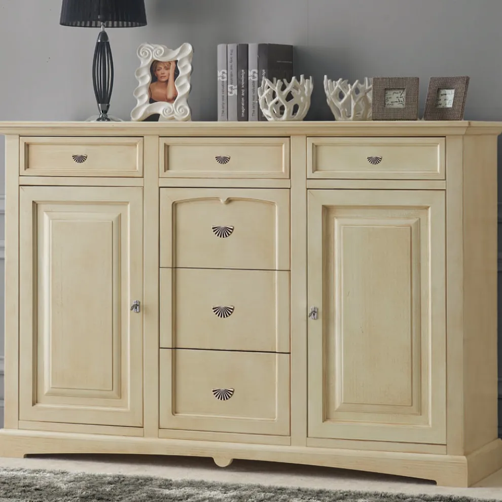 Klassisches Sideboard aus Tanganjikaholz mit 6 Schubladen und 2 Türen, hergestellt in Italien – Bragi
