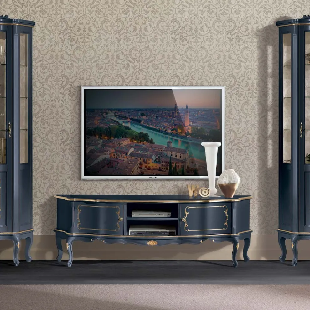 Klassisches TV-Möbel aus Holz mit Türen und Fächern Made in Italy - Leonor