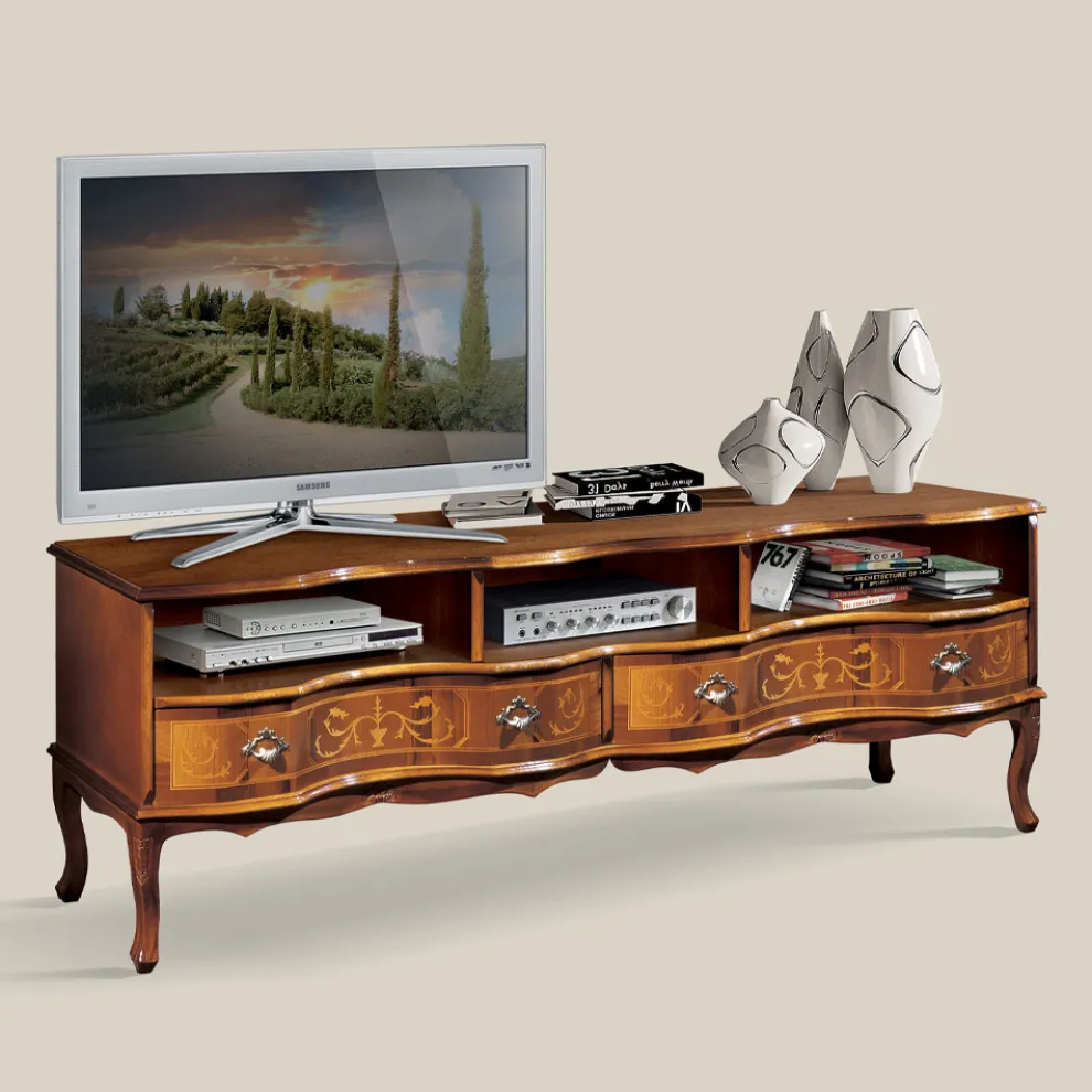Klassisches TV-Möbel aus Holz mit Fächern und Schubladen Made in Italy - Prince
