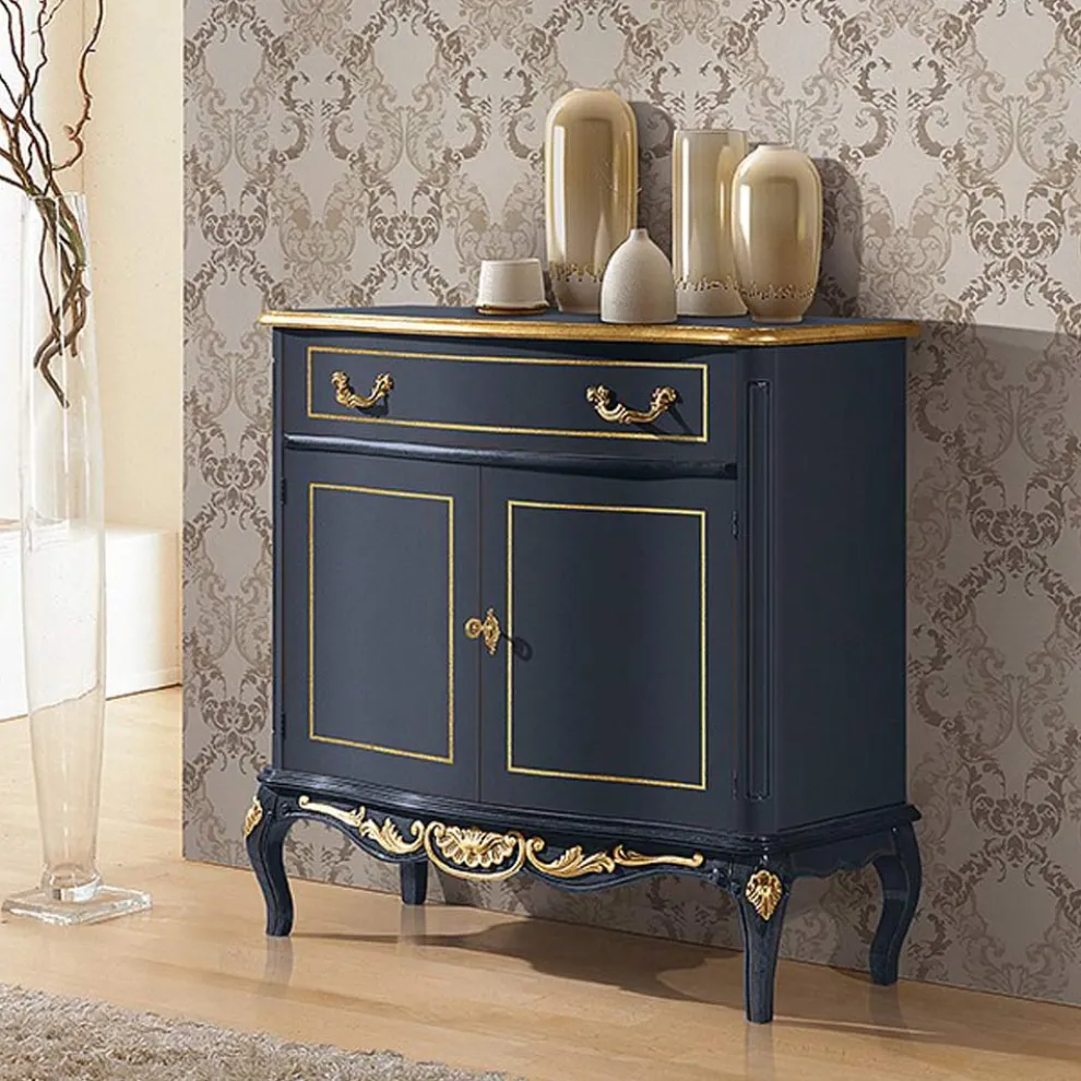 Klassisches Wohnzimmer-Sideboard Avio Blau oder Walnussholz Made in Italy - Chantilly