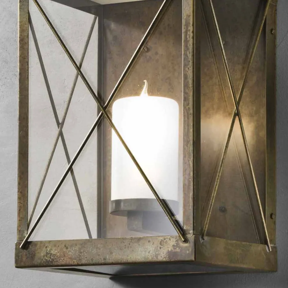 Kleine Wandlaterne Eisen/ Messing mit Kerzenhalter Il Fanale