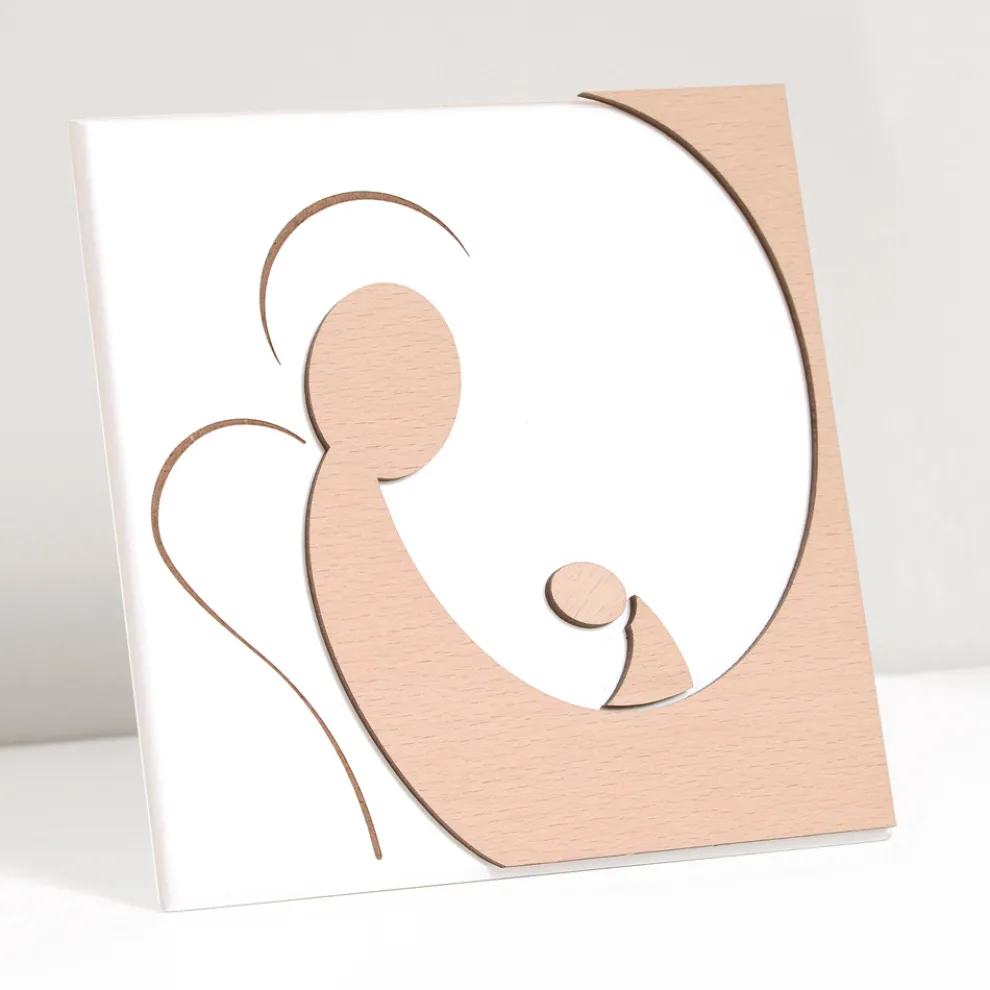 Kleines Bild mit der Darstellung des Mutterengels mit Lasergravur, hergestellt in Italien – Augustina