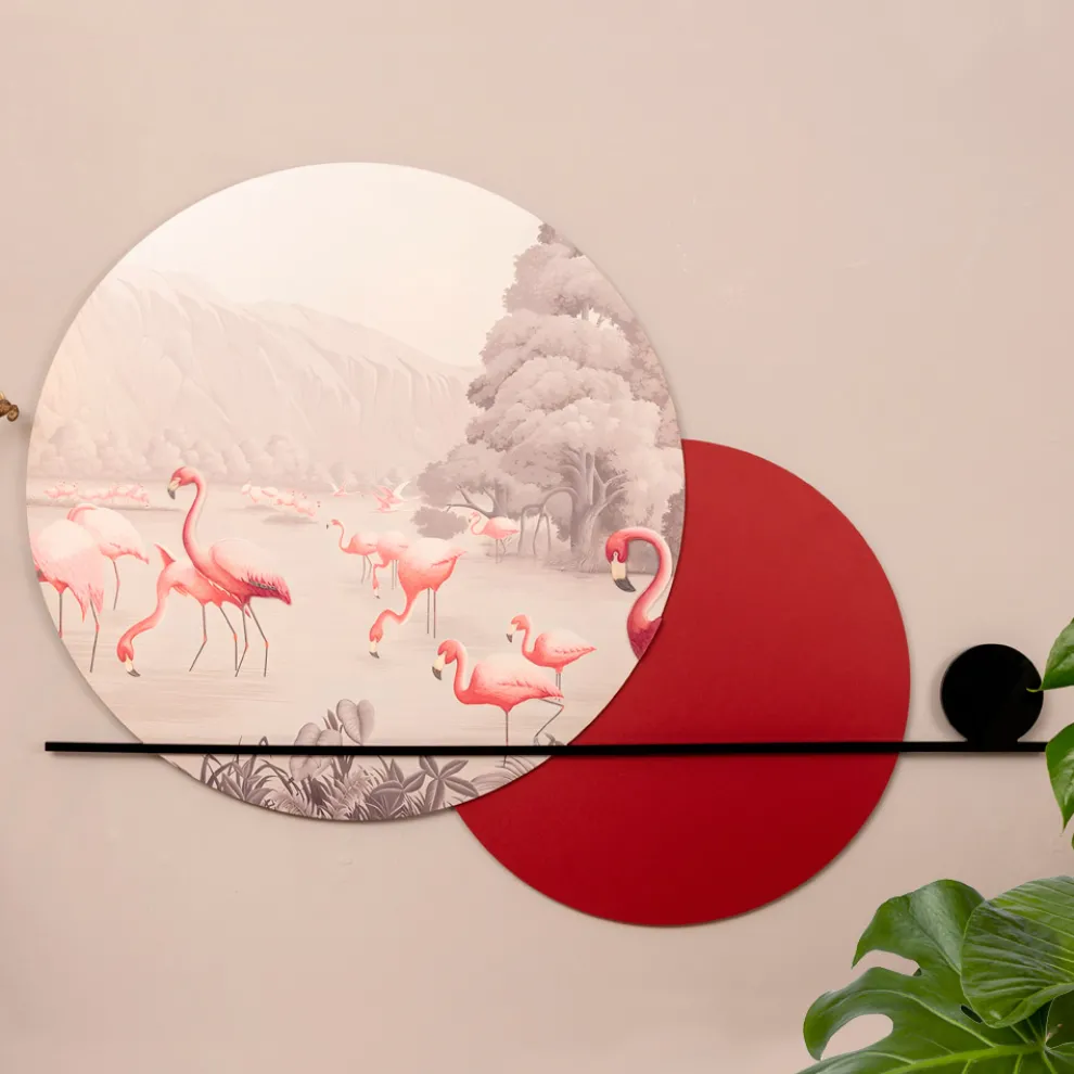 Komposition aus Holzgemälden mit Flamingo-Aufdruck, hergestellt in Italien – Bahamas