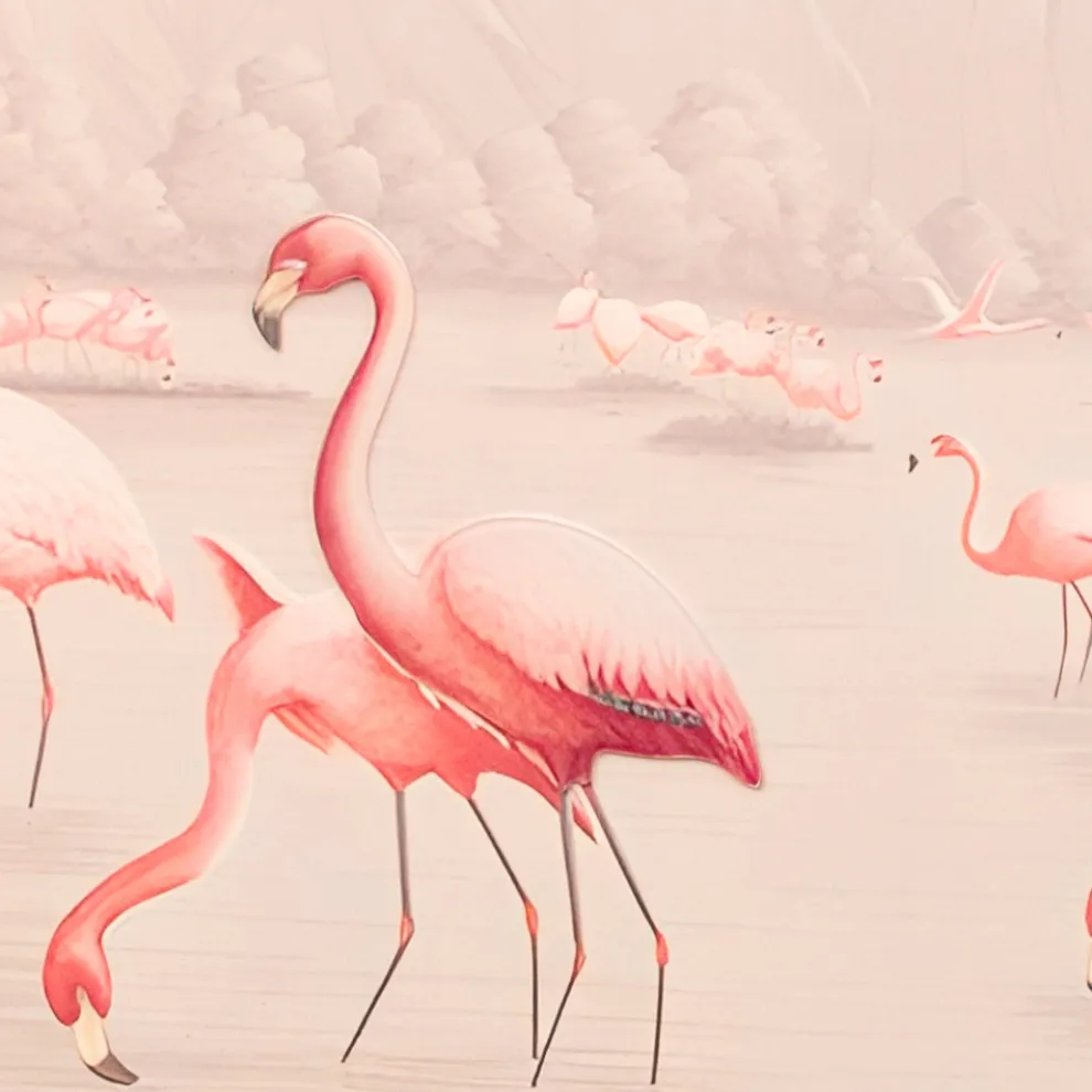 Komposition aus Holzgemälden mit Flamingo-Aufdruck, hergestellt in Italien – Bahamas