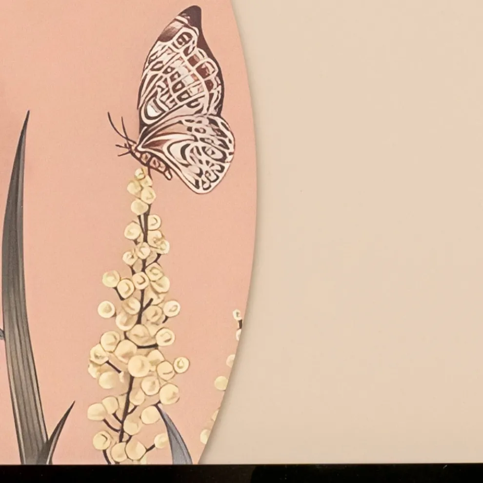 Komposition aus Holzplatten mit tropischem Aufdruck, hergestellt in Italien – Haiti