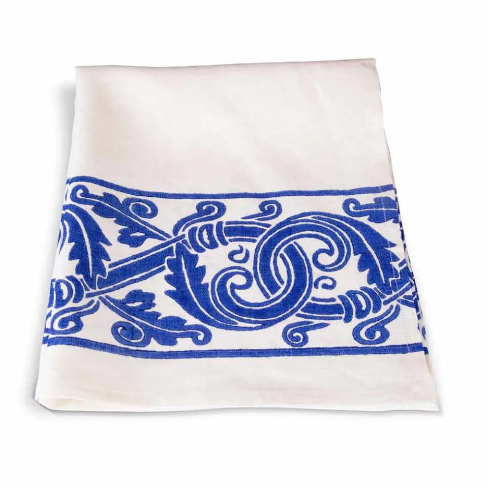 Italienisches handgefertigtes Leinengeschirrtuch mit handbedruckter Zeichnung