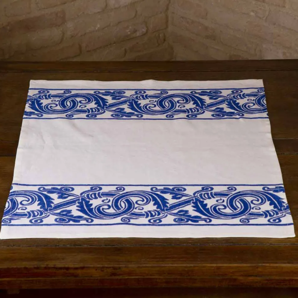 Italienisches handgefertigtes Leinengeschirrtuch mit handbedruckter Zeichnung