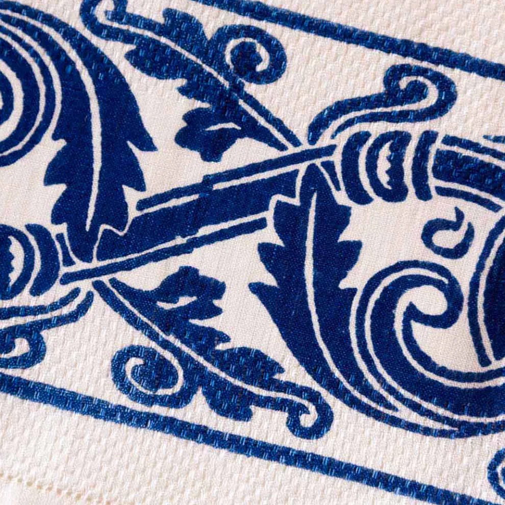 Italienisches handgefertigtes Leinengeschirrtuch mit handbedruckter Zeichnung