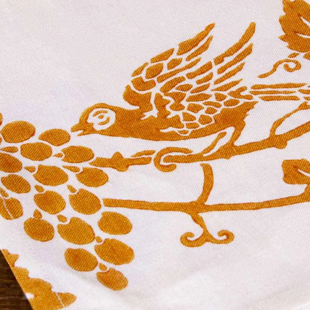 Italienisches handgefertigtes Leinengeschirrtuch mit handbedruckter Zeichnung