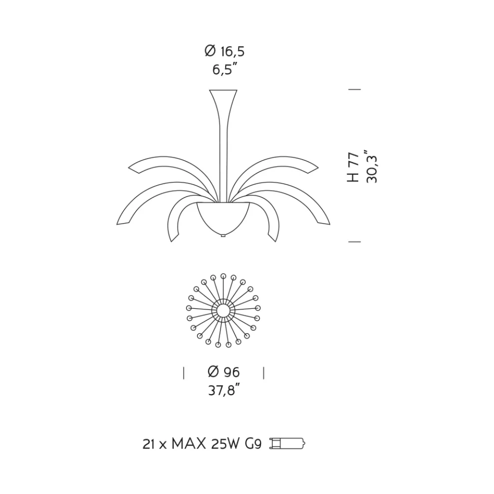 Kronleuchter 21 Lichter aus handgefertigtem venezianischem Glas und Metall - Jason