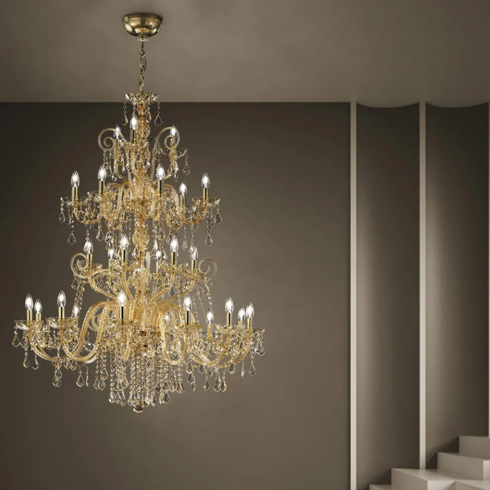 Kronleuchter 27 Lichter aus venezianischem Glas, handgefertigt in Italien - Florentiner