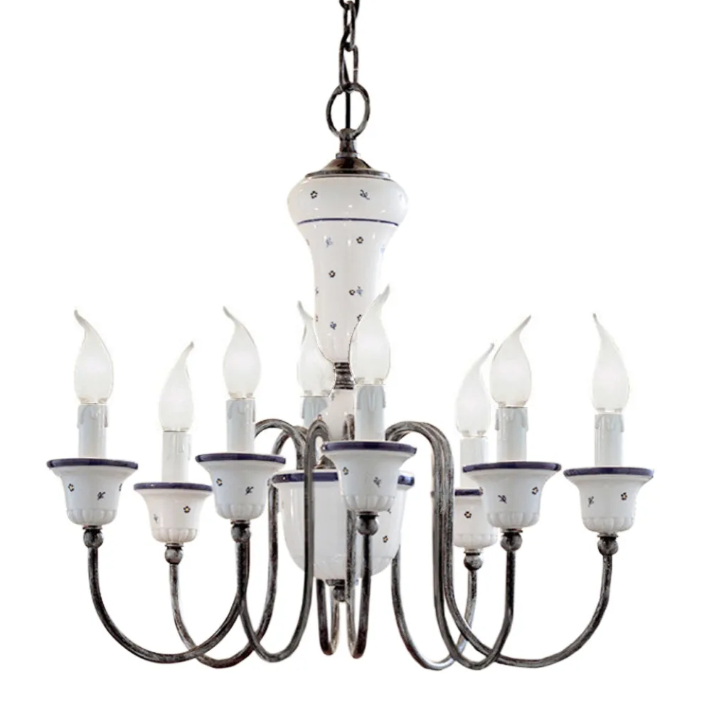 Kronleuchter 8 Lichter Artisan handbemalte Keramik und Messing - Sanremo