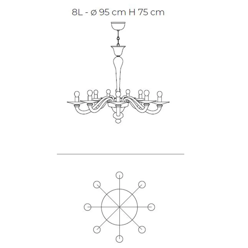 Kronleuchter aus mundgeblasenem venezianischem Glas im klassischen Stil - Demetra