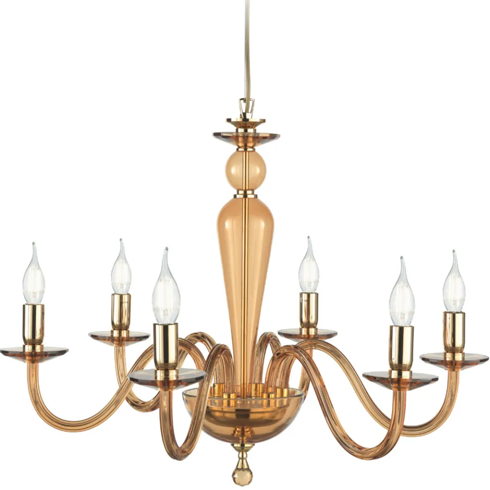 Kronleuchter im klassischen Stil mit 6 Lichtern aus Glas und Metall Made in Italy - Oliver