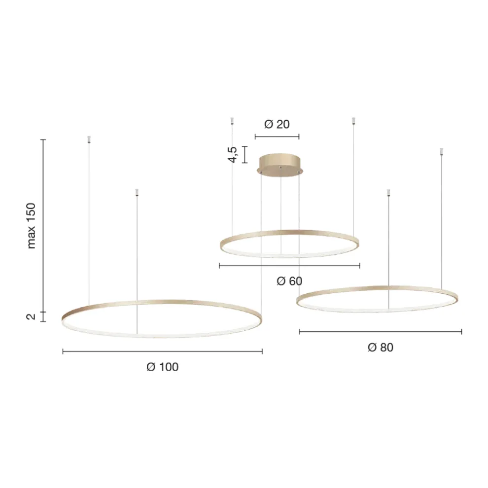 Kronleuchter mit 2 oder 3 horizontalen runden LED-Leuchten aus lackiertem Metall – Maulbeere