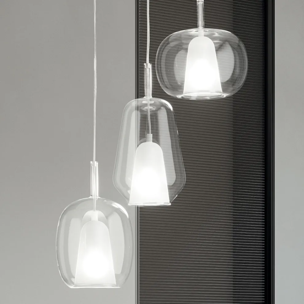 Kronleuchter mit 3 Diffusoren aus transparentem mundgeblasenem Glas Made in Italy - Trilly