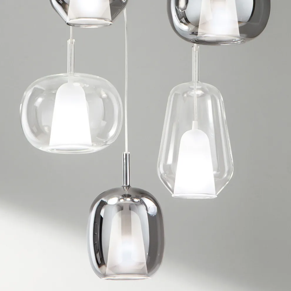 Kronleuchter mit 6 Diffusoren aus geräuchertem und transparentem Glas Made in Italy - Trilly