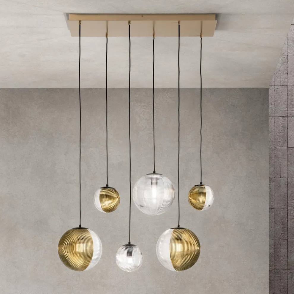 Kronleuchter mit 6 Lichtern aus mundgeblasenem Glas in Form einer Kugel Made in Italy - Prilla