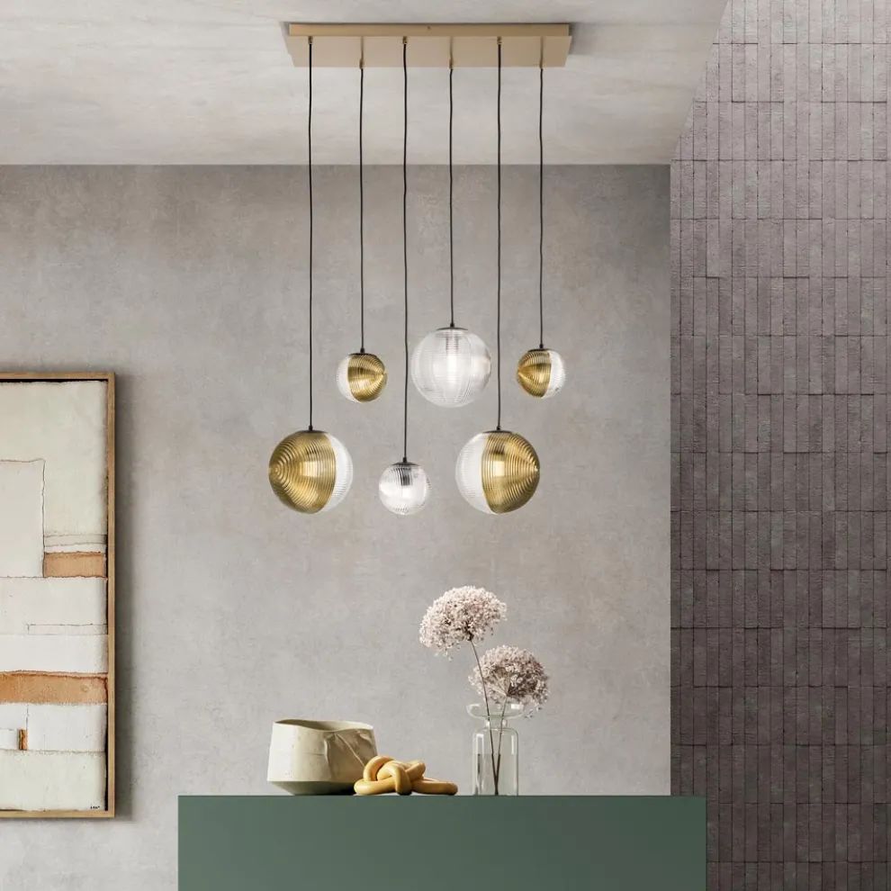 Kronleuchter mit 6 Lichtern aus mundgeblasenem Glas in Form einer Kugel Made in Italy - Prilla