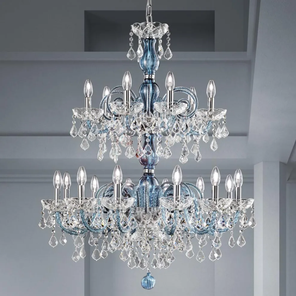 Kronleuchter mit 18 Lichtern aus venezianischem Glas und Metall im klassischen Florentiner Stil