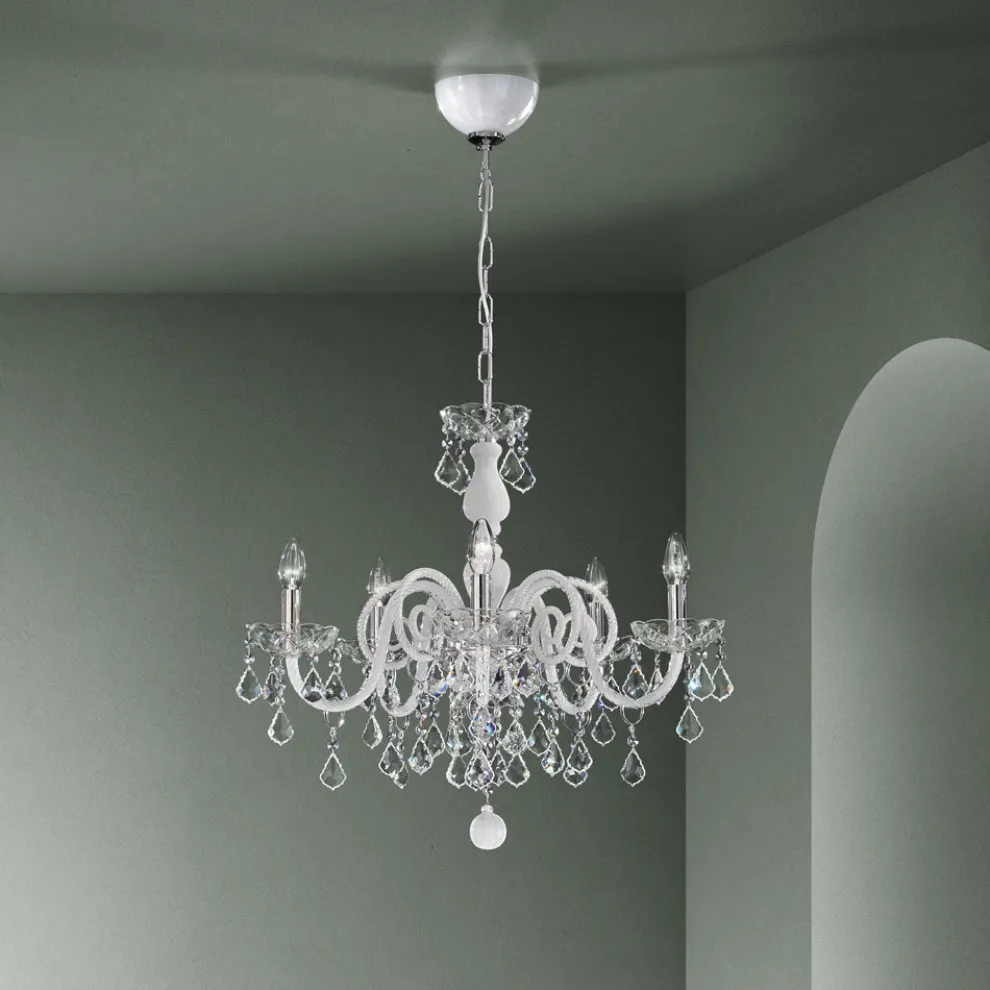 Kronleuchter mit 5 Lichtern aus venezianischem Glas und Metall im klassischen Florentiner Stil