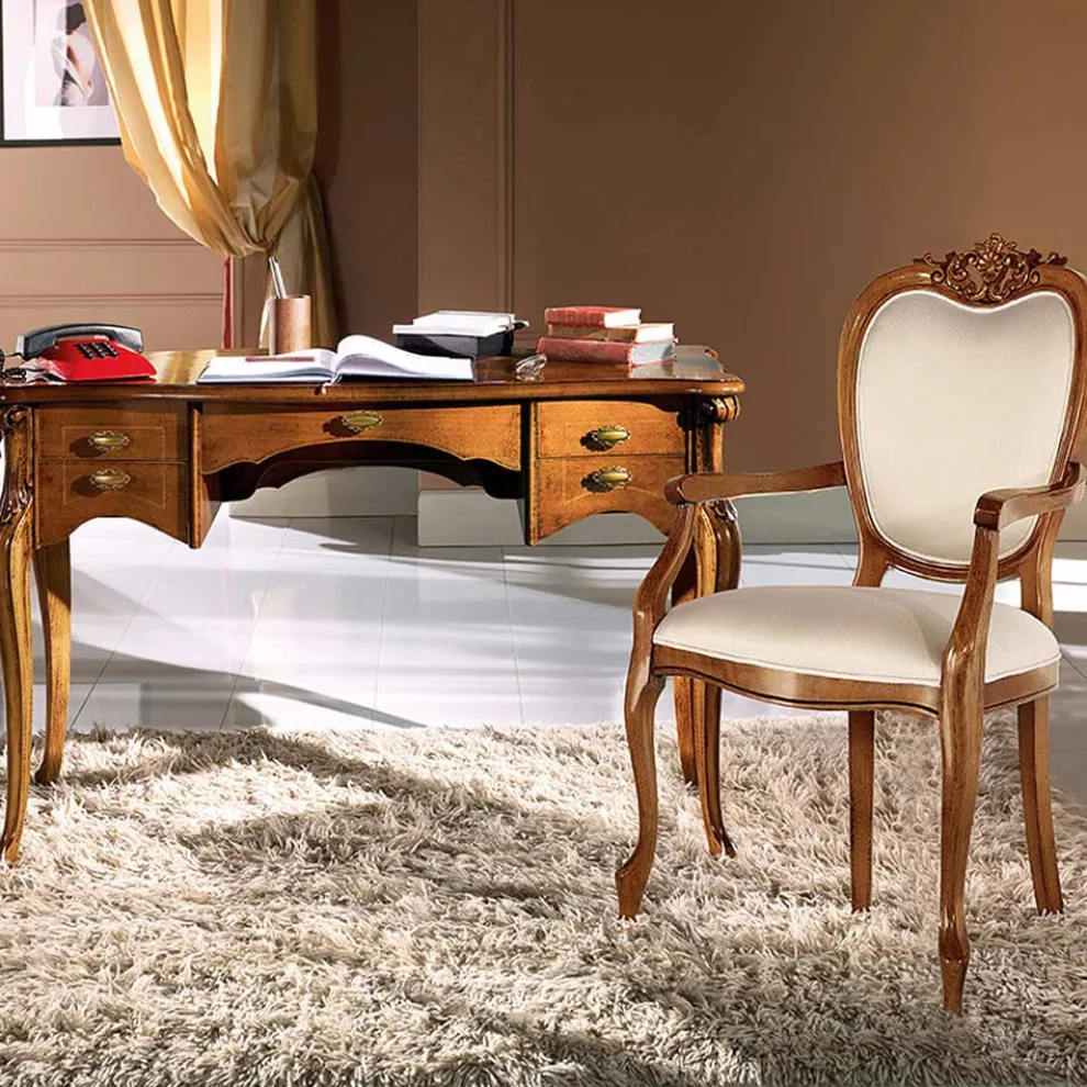 Luxuriöser Wohnzimmerschreibtisch aus Holz mit 5 Schubladen Made in Italy - Caligola