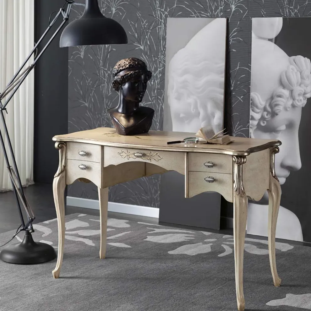 Luxuriöser Wohnzimmerschreibtisch aus Holz mit 5 Schubladen Made in Italy - Caligola