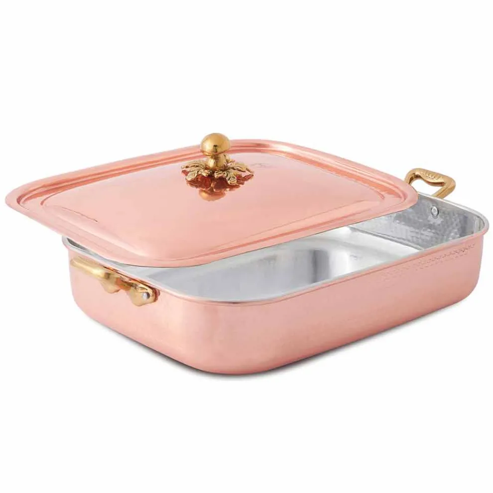 Bräter und rechteckiger Deckel in der Hand verzinntes Kupfer 32x24 cm - Mariateresa