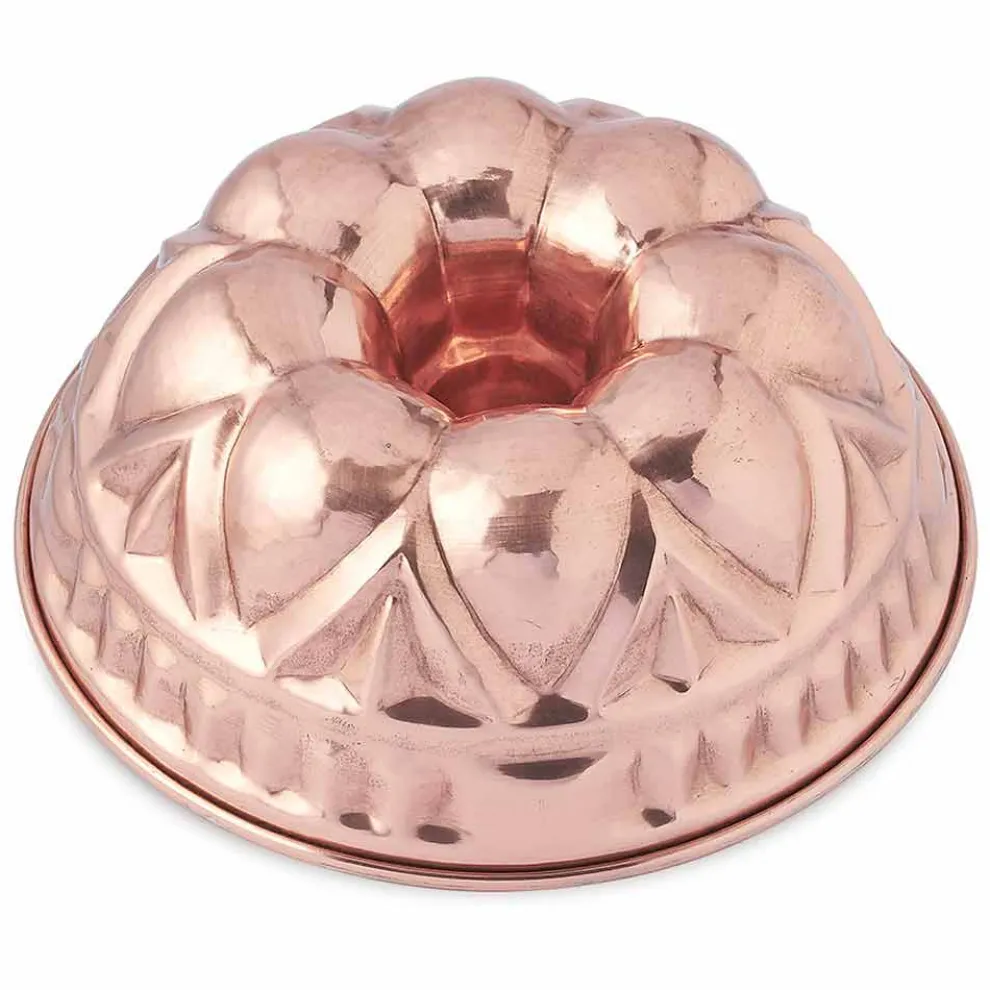 Runde, handverzinnte Donut-Kuchenform aus Kupfer mit Dekoration - Gianandrea